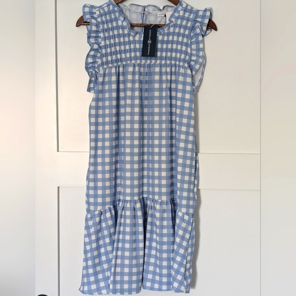 Michelle McDowell Light blue checkered dress